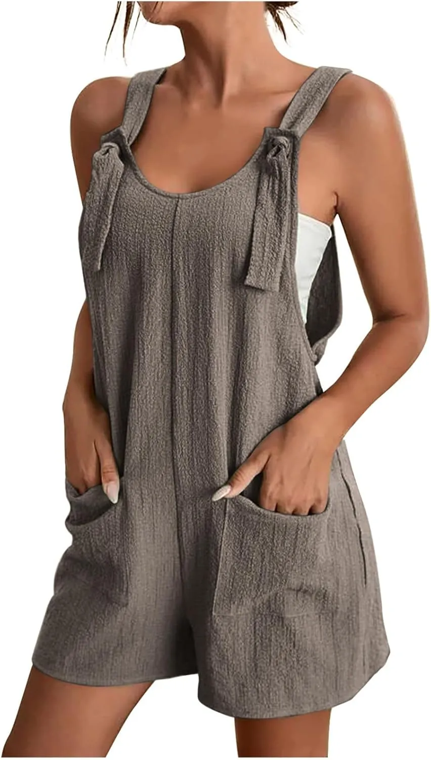 Summer Rompers for Women 2025 Casual Loose Shorts Jumpsuits Comfy Sleeveless Rompers with Pockets Outfits Clothes