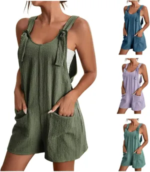 Summer Rompers for Women 2025 Casual Loose Shorts Jumpsuits Comfy Sleeveless Rompers with Pockets Outfits Clothes