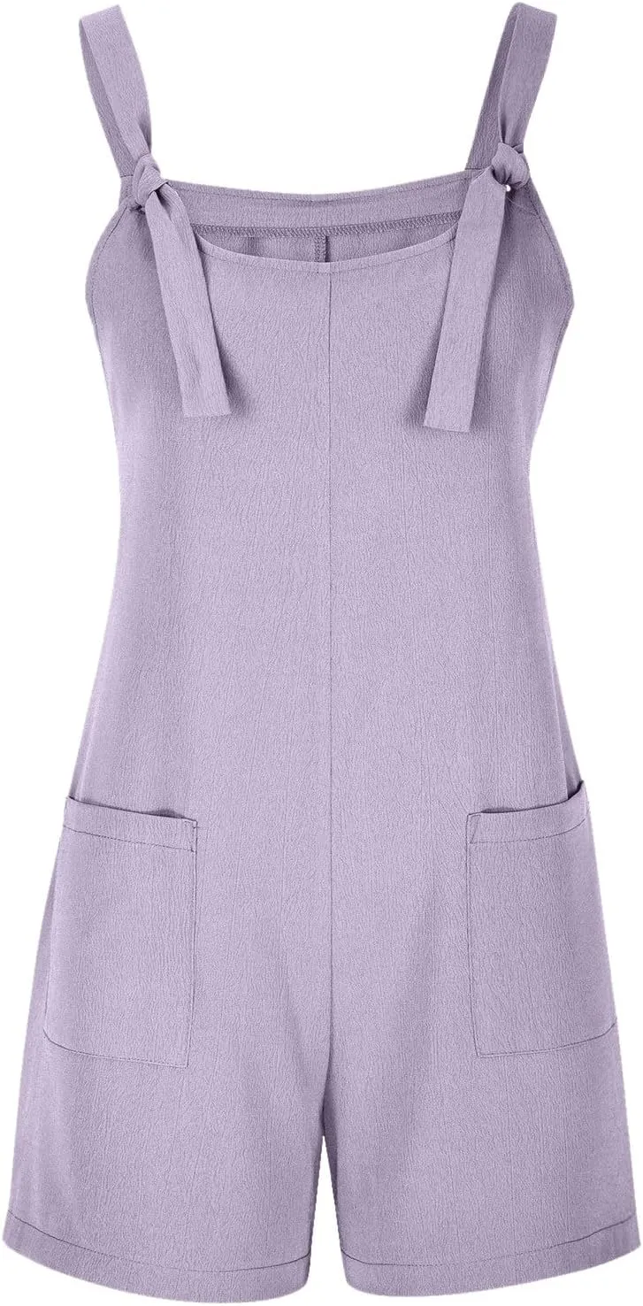 Summer Rompers for Women 2025 Casual Loose Shorts Jumpsuits Comfy Sleeveless Rompers with Pockets Outfits Clothes
