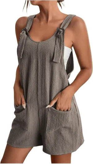 Summer Rompers for Women 2025 Casual Loose Shorts Jumpsuits Comfy Sleeveless Rompers with Pockets Outfits Clothes