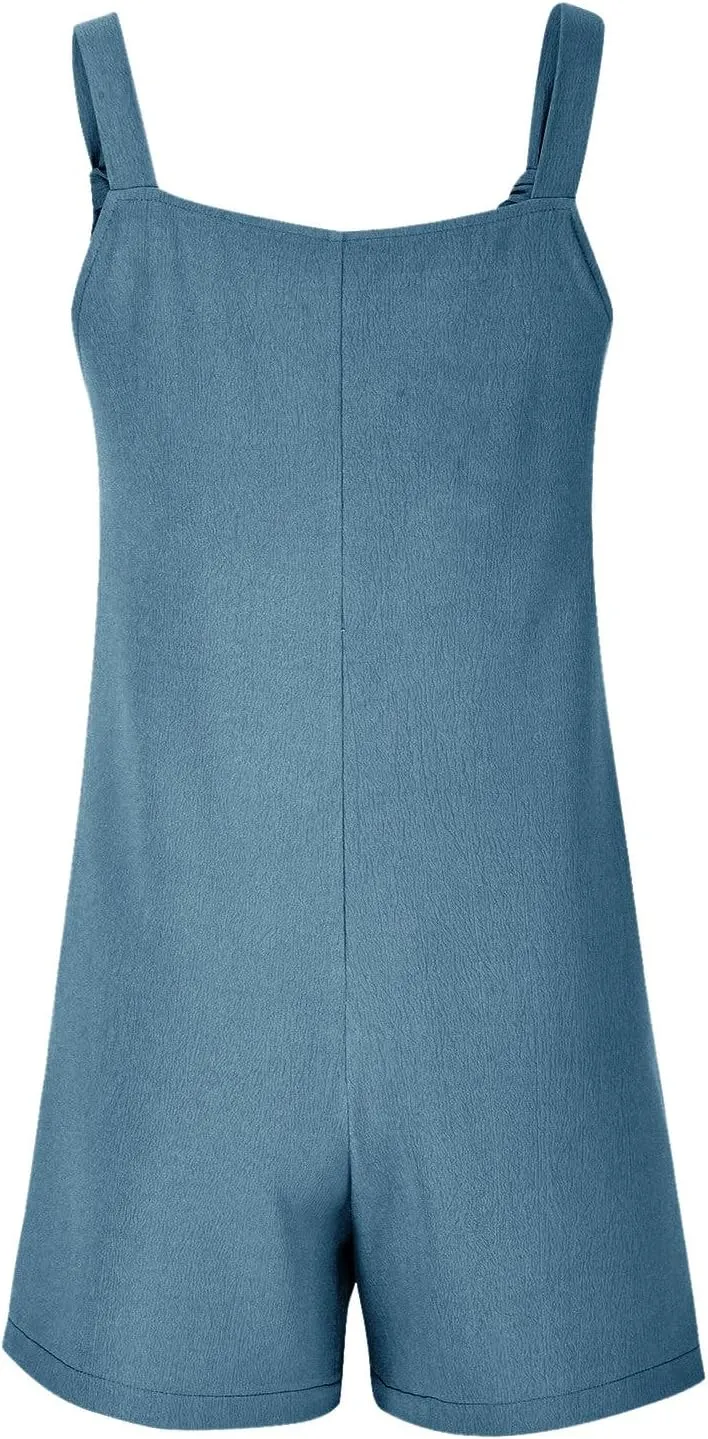 Summer Rompers for Women 2025 Casual Loose Shorts Jumpsuits Comfy Sleeveless Rompers with Pockets Outfits Clothes