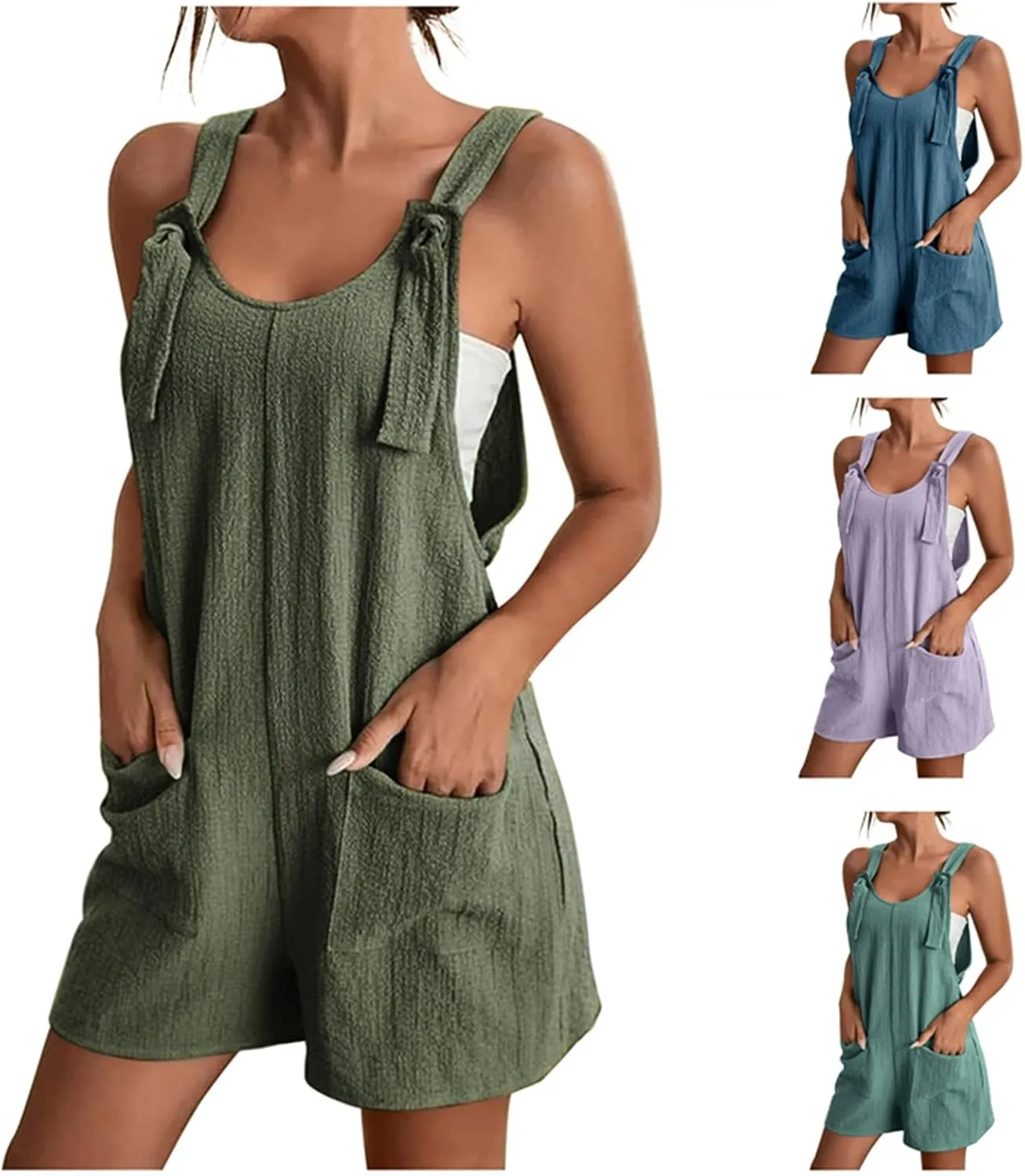 Summer Rompers for Women 2025 Casual Loose Shorts Jumpsuits Comfy Sleeveless Rompers with Pockets Outfits Clothes