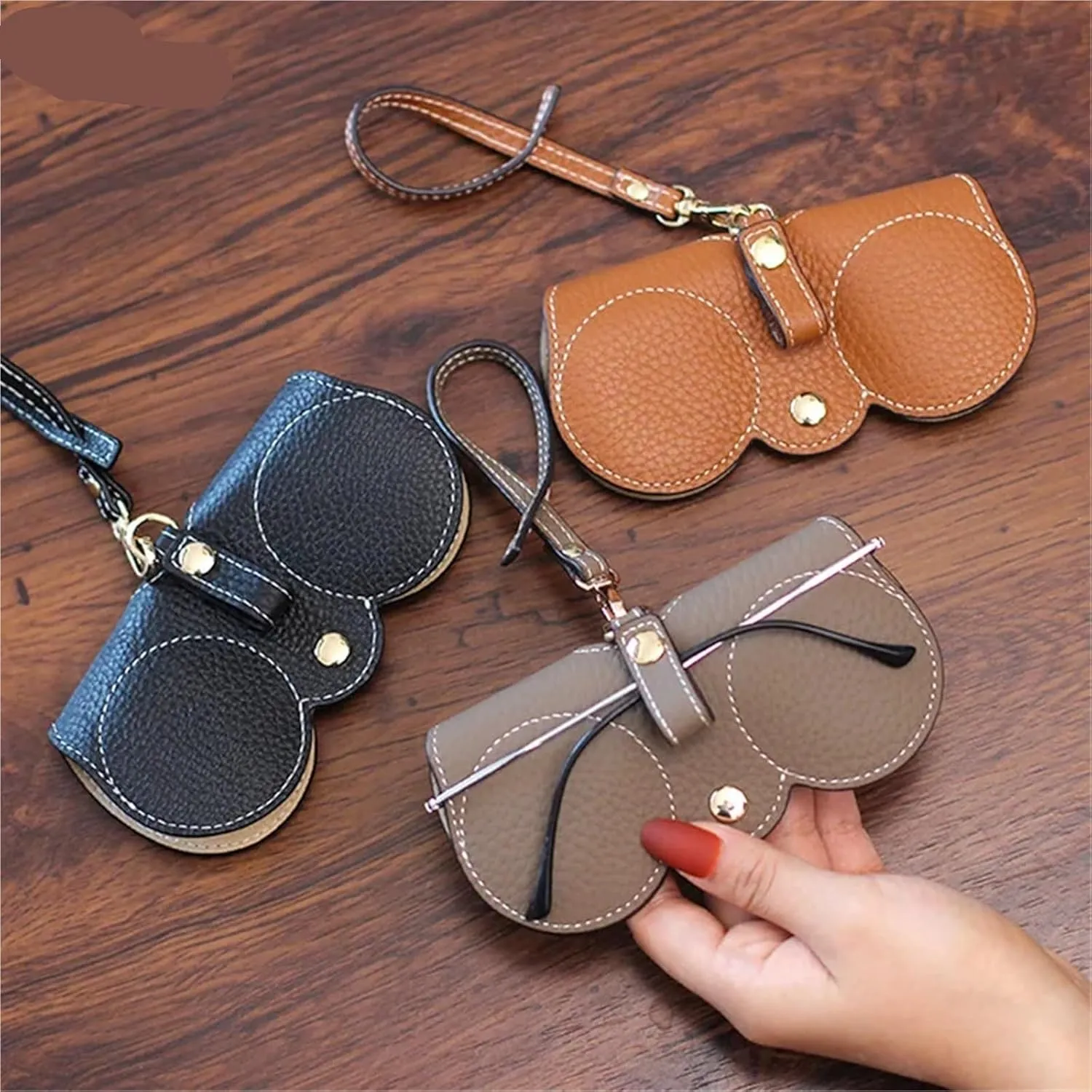 Sunglasses Bag Cute Portable genuine leather Glasses Case Protective Cover Men Women Glasses Clip Fashion Eyeglass Bag