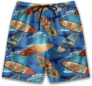Surf Spot Mens Swim Trunks - Tropical Hawaiian Mens Shorts Casual - Summer Drawstring Beachwear Shorts PA106