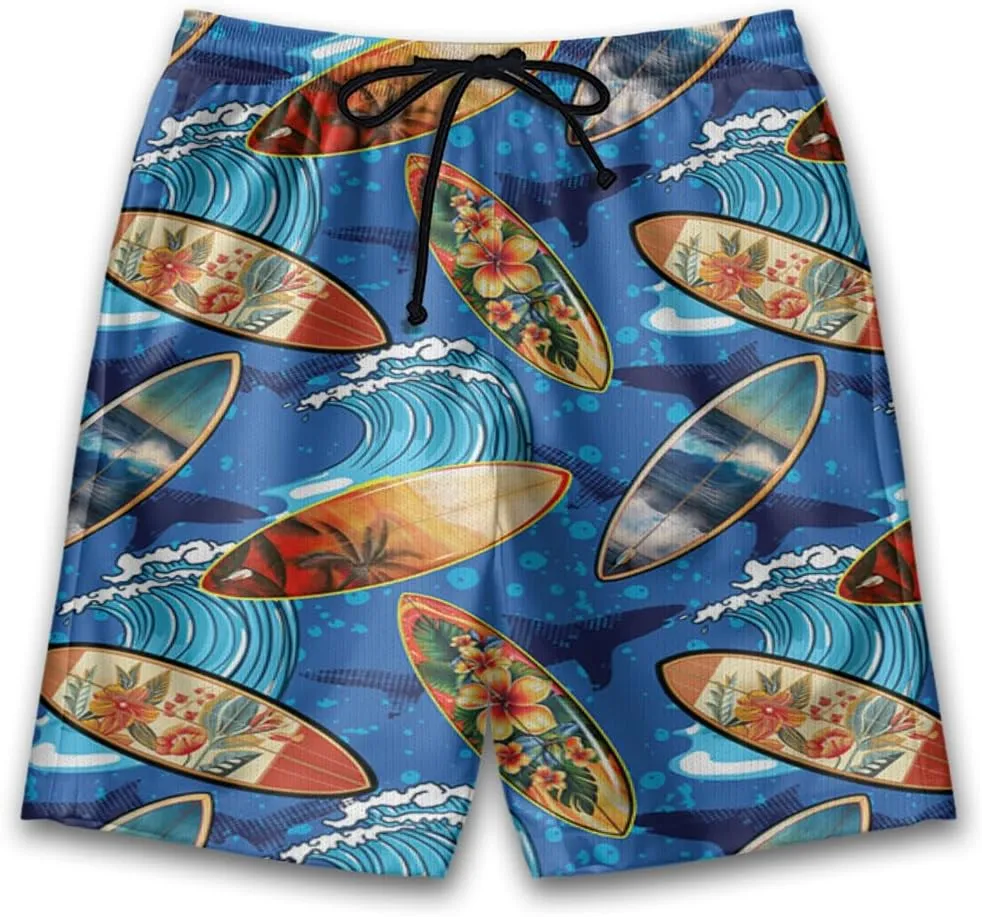 Surf Spot Mens Swim Trunks - Tropical Hawaiian Mens Shorts Casual - Summer Drawstring Beachwear Shorts PA106