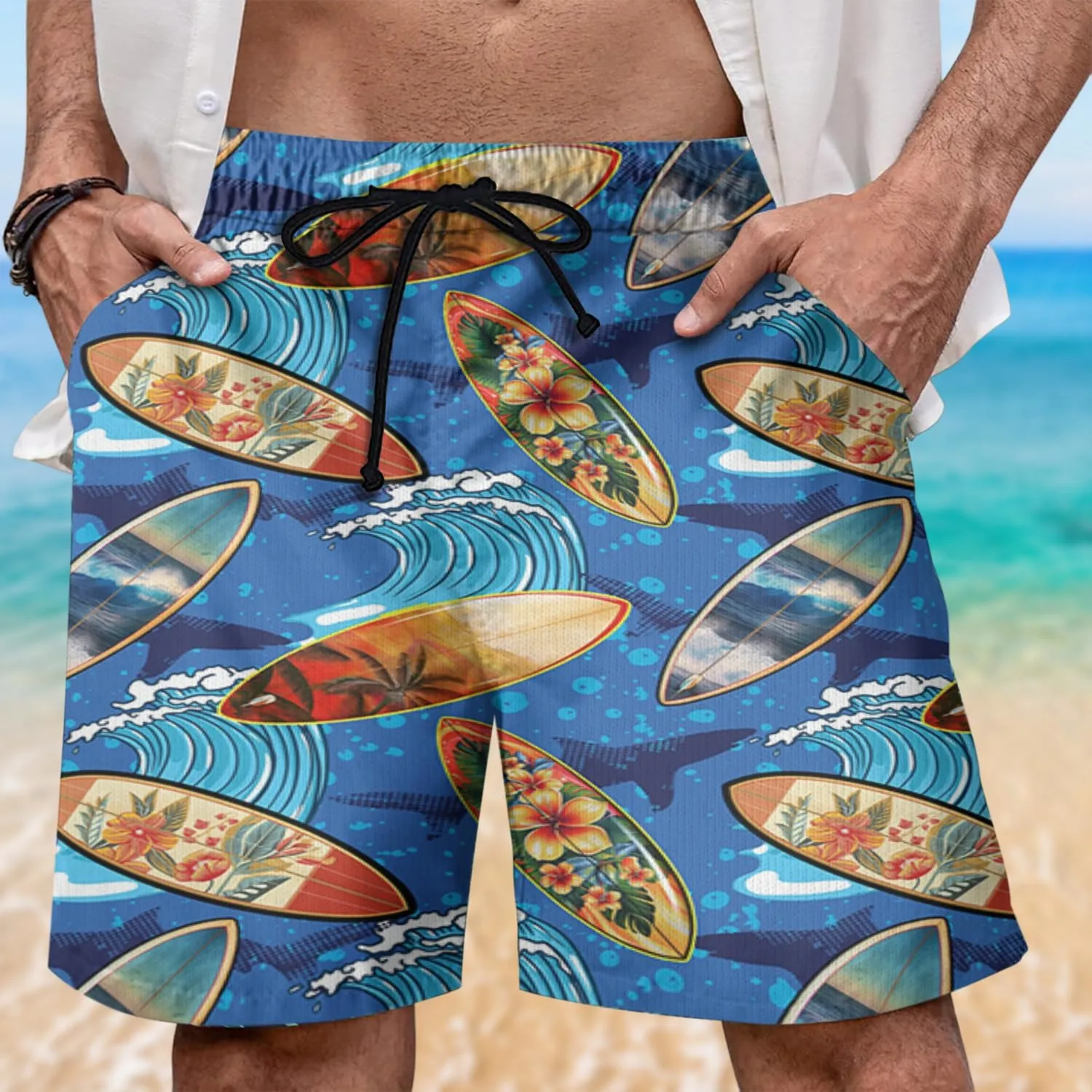 Surf Spot Mens Swim Trunks - Tropical Hawaiian Mens Shorts Casual - Summer Drawstring Beachwear Shorts PA106