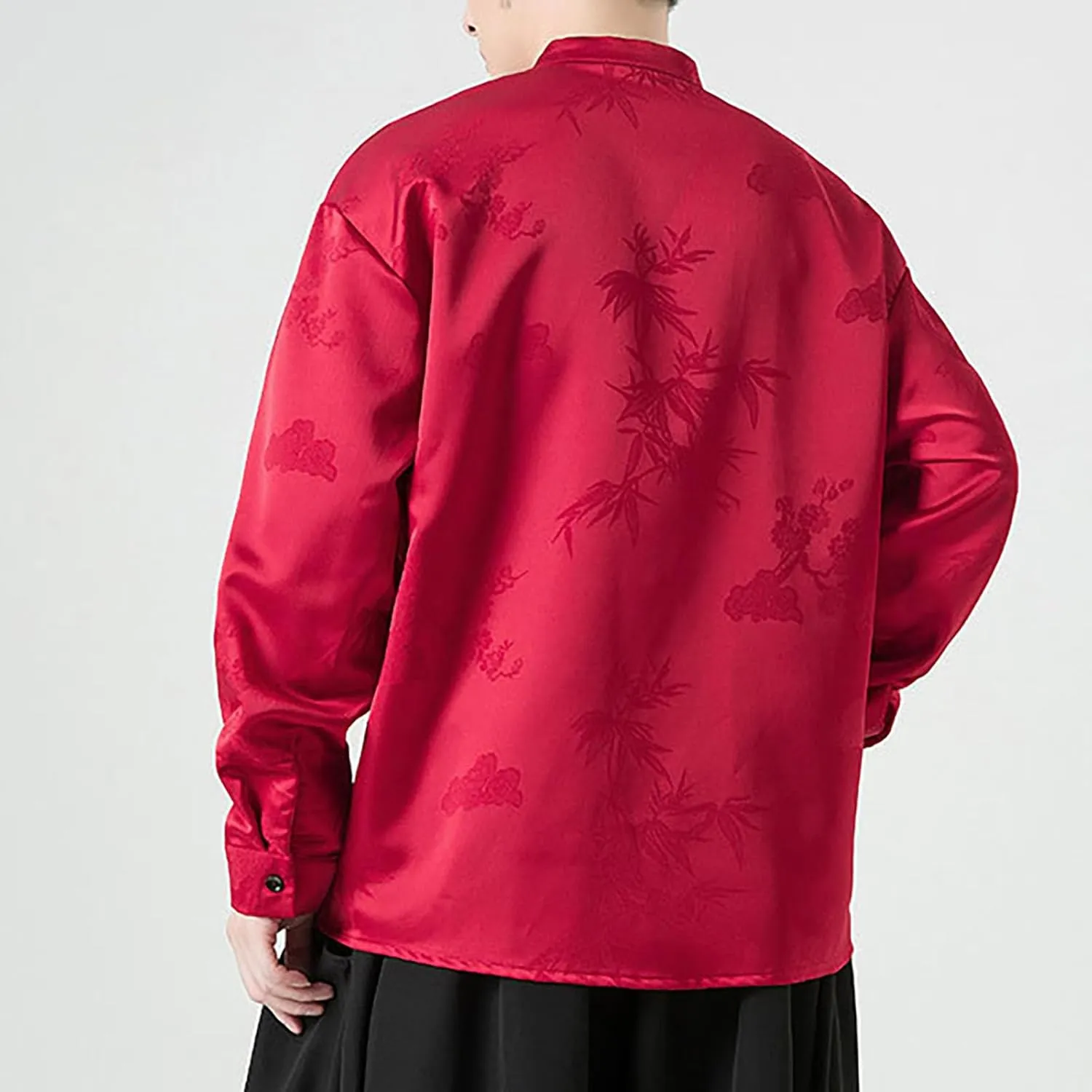 Tai Chi Clothing Chinese Traditional Uniform Tops Kung Fu Clothes Luxury Flowered Printed Button Down Satin Shirt Big&Tall