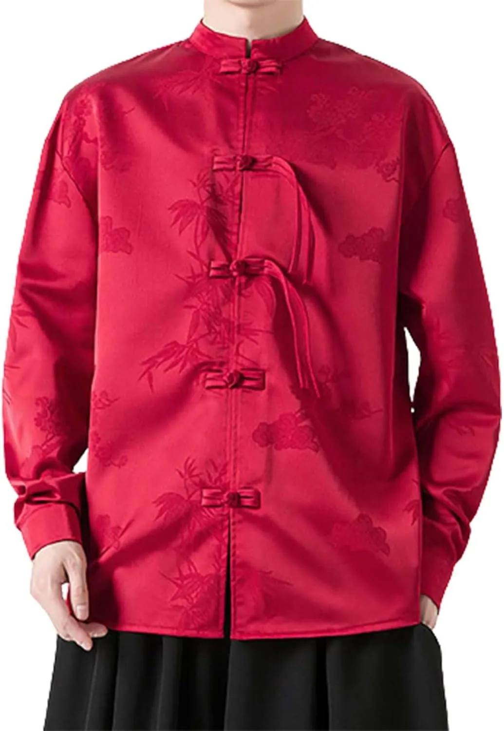 Tai Chi Clothing Chinese Traditional Uniform Tops Kung Fu Clothes Luxury Flowered Printed Button Down Satin Shirt Big&Tall