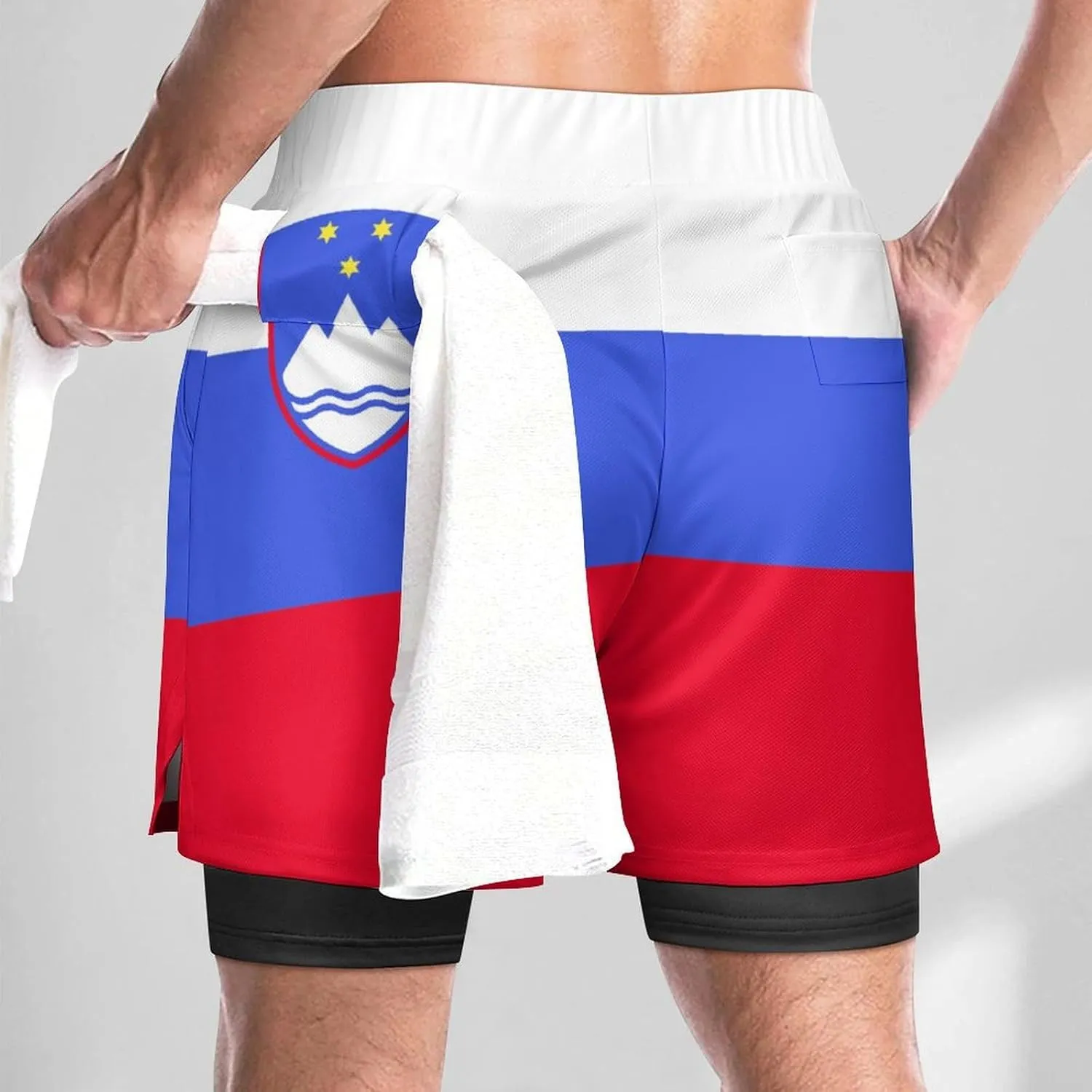 TAIZIYEAH Beach Shorts Slovenia Flag Men's Casual Swimming Trunks with Pockets Quick-Drying Sports Beach Pants XL