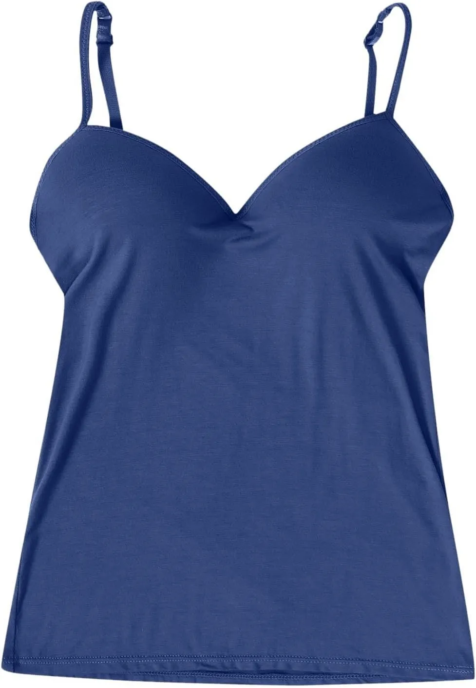 Tank Top with Built in Bra for Women Summer V Neck Spaghetti Strap Camisole Tops Cute Basic Double Lined Undershirts