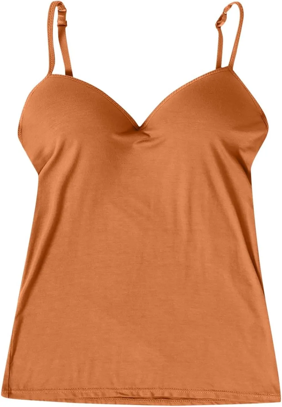 Tank Top with Built in Bra for Women Summer V Neck Spaghetti Strap Camisole Tops Cute Basic Double Lined Undershirts
