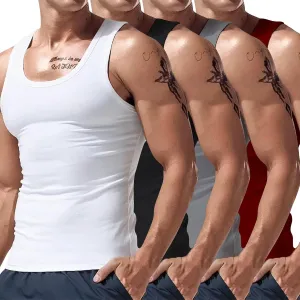 Tank Tops Men 4 Pc Big and Tall Muscle Sleeveless Shirts Compression Fit Gym Workout Oversized Summer Beach Casual Vest