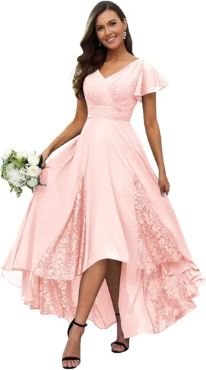 Tea Length Mother of The Bride Dresses for Wedding 2025 Ruffle Sleeves Lace Chiffon Brideamaid Formal Gown