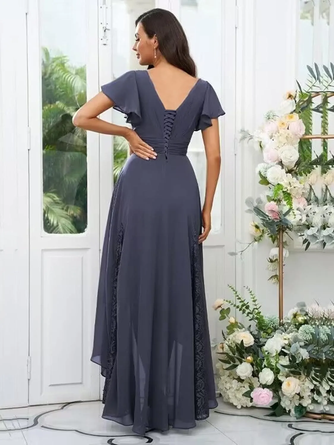 Tea Length Mother of The Bride Dresses for Wedding 2025 Ruffle Sleeves Lace Chiffon Brideamaid Formal Gown
