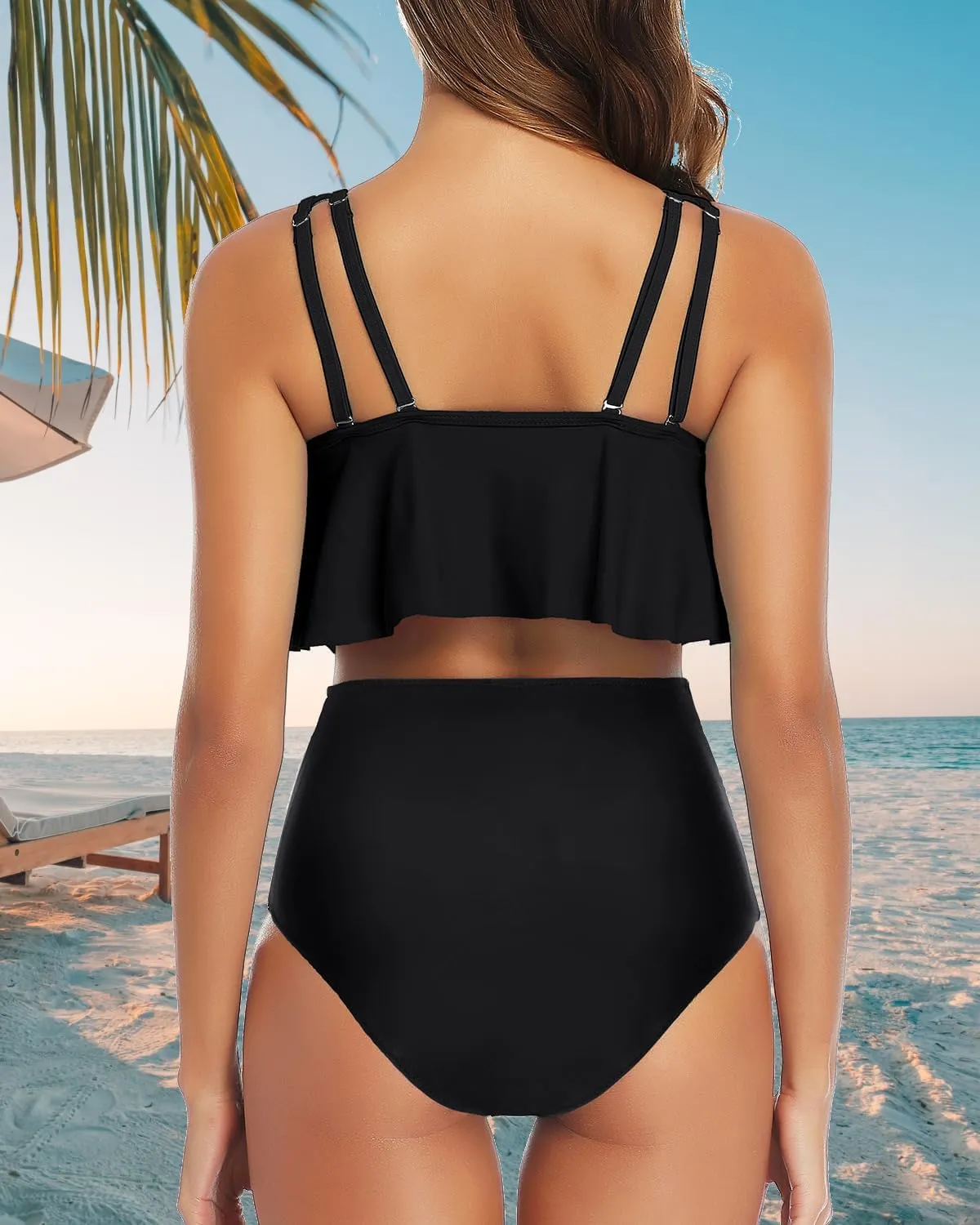 Tempt Me Women Two Piece High Waisted Bikini Swimsuit Ruffle Bathing Suits Tummy Control Tankini Ruched Swimwear