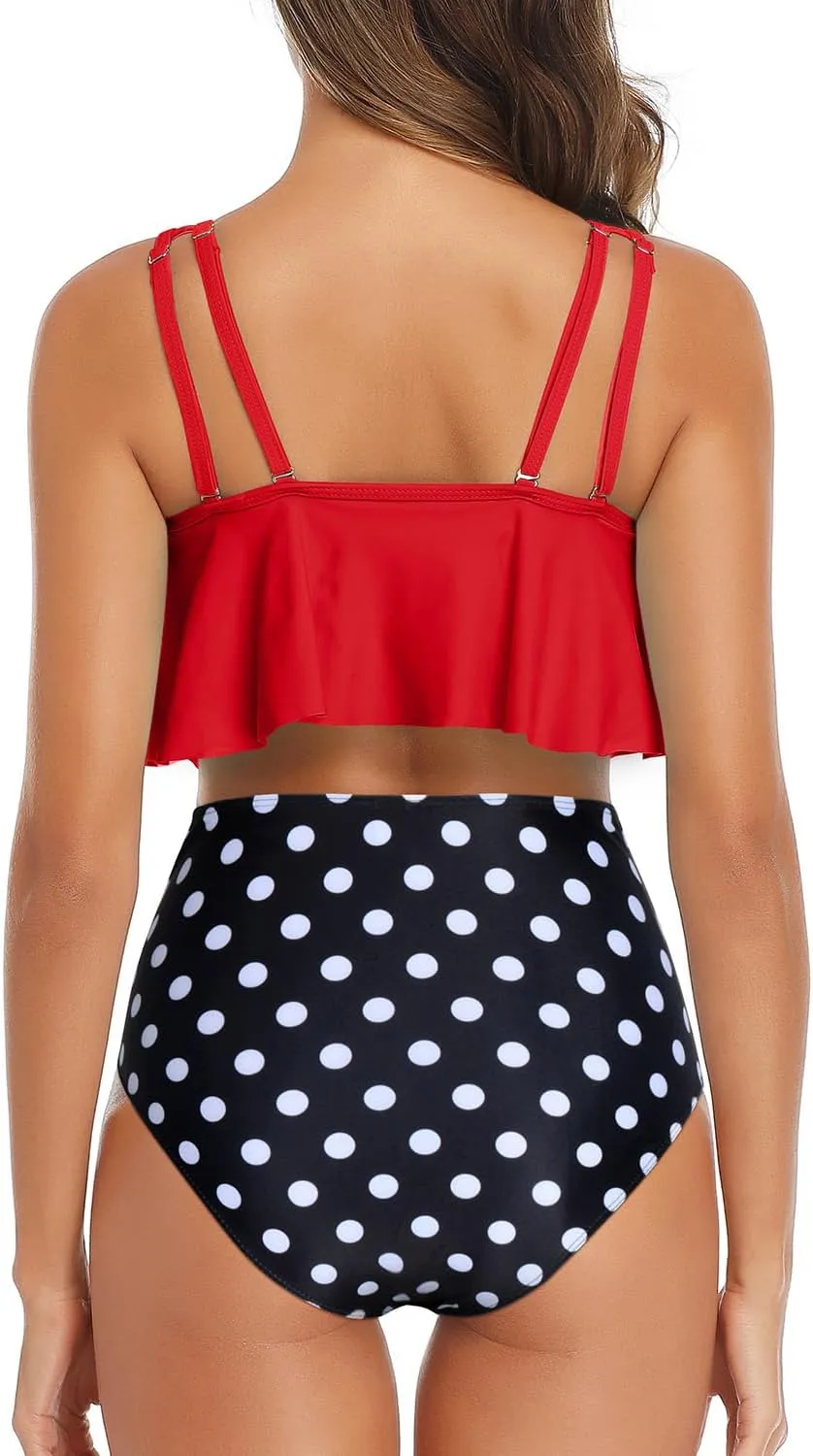 Tempt Me Women Two Piece High Waisted Bikini Swimsuit Ruffle Bathing Suits Tummy Control Tankini Ruched Swimwear