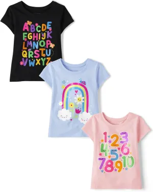 The Children's Place Baby and Toddler Girls' School Days Short Sleeve Graphic T-Shirts, Multipack