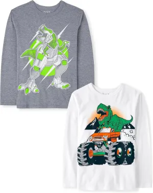 The Children's Place Boys' Dino Long Sleeve Graphic T-Shirts,multipacks