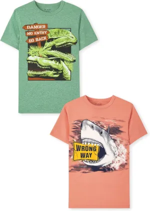 The Children's Place Boys' Dino Short Sleeve Graphic T-Shirts, Multipack