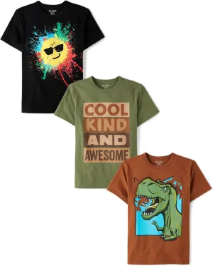 The Children's Place Boys' Dino Short Sleeve Graphic T-Shirts, Multipack