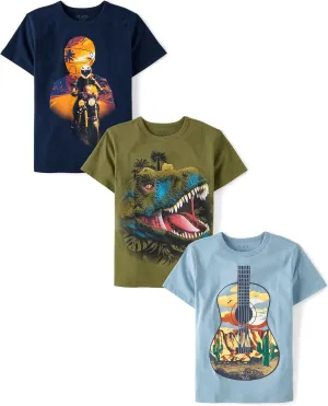 The Children's Place Boys' Dino Short Sleeve Graphic T-Shirts, Multipack