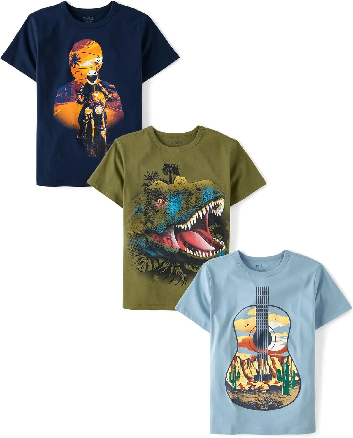 The Children's Place Boys' Dino Short Sleeve Graphic T-Shirts, Multipack