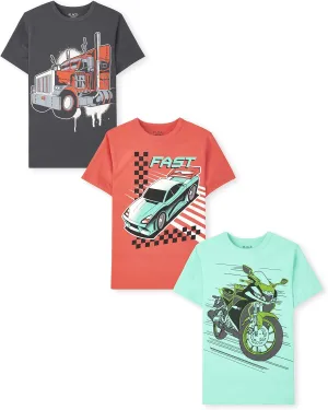 The Children's Place Boys' Vehicle Short Sleeve Graphic T-Shirts, Multipack