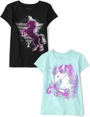 The Children's Place Girls' Unicorn Short Sleeve Graphic T-Shirts, Multipack