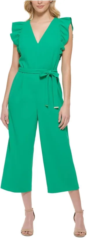 Tommy Hilfiger Womens Belted Ruffle Sleeve Jumpsuit