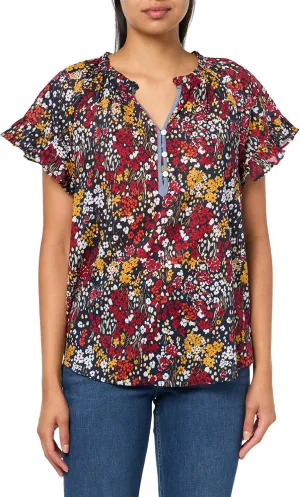 Tommy Hilfiger Women's Ruffle Short Sleeve Blouse