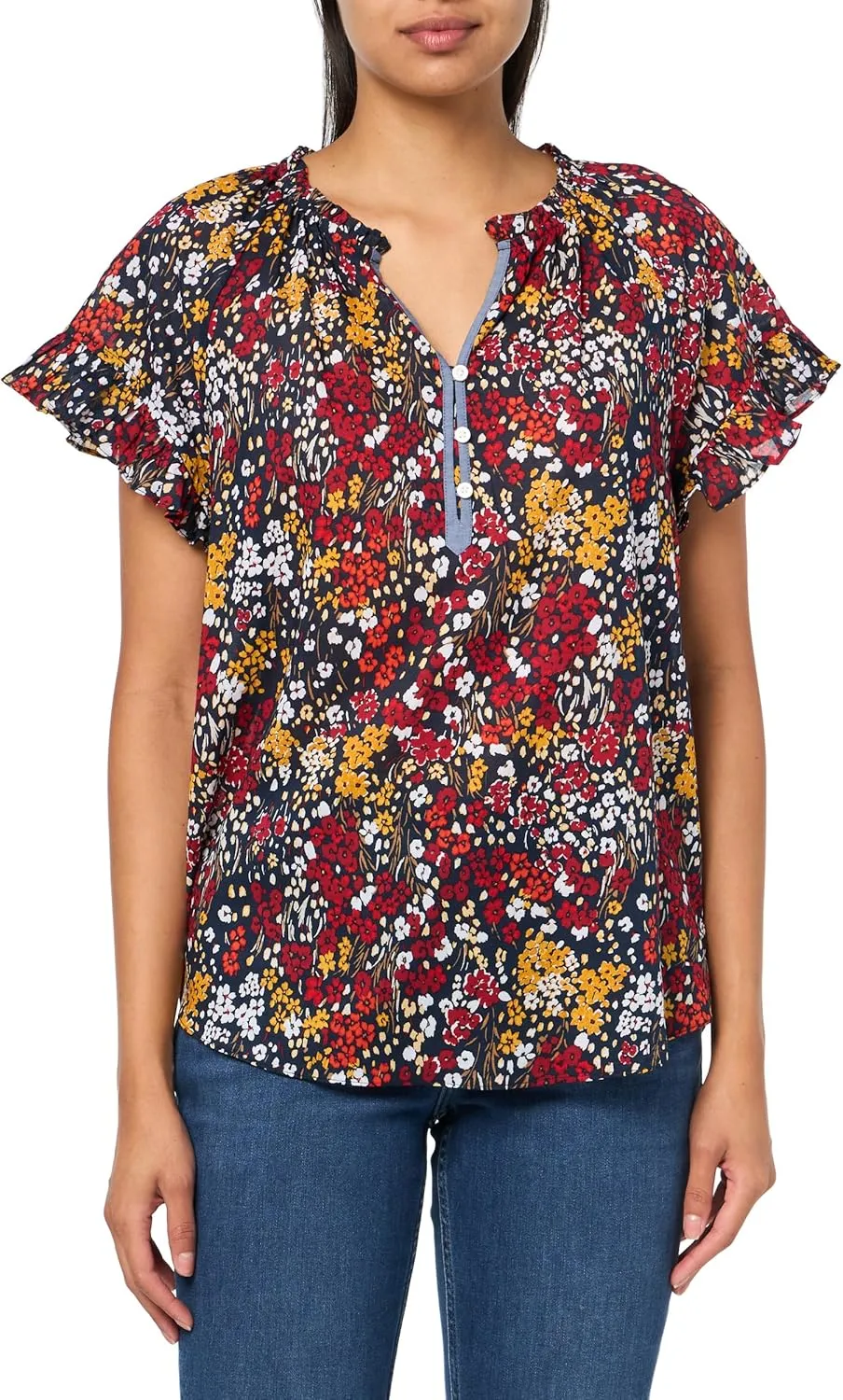 Tommy Hilfiger Women's Ruffle Short Sleeve Blouse