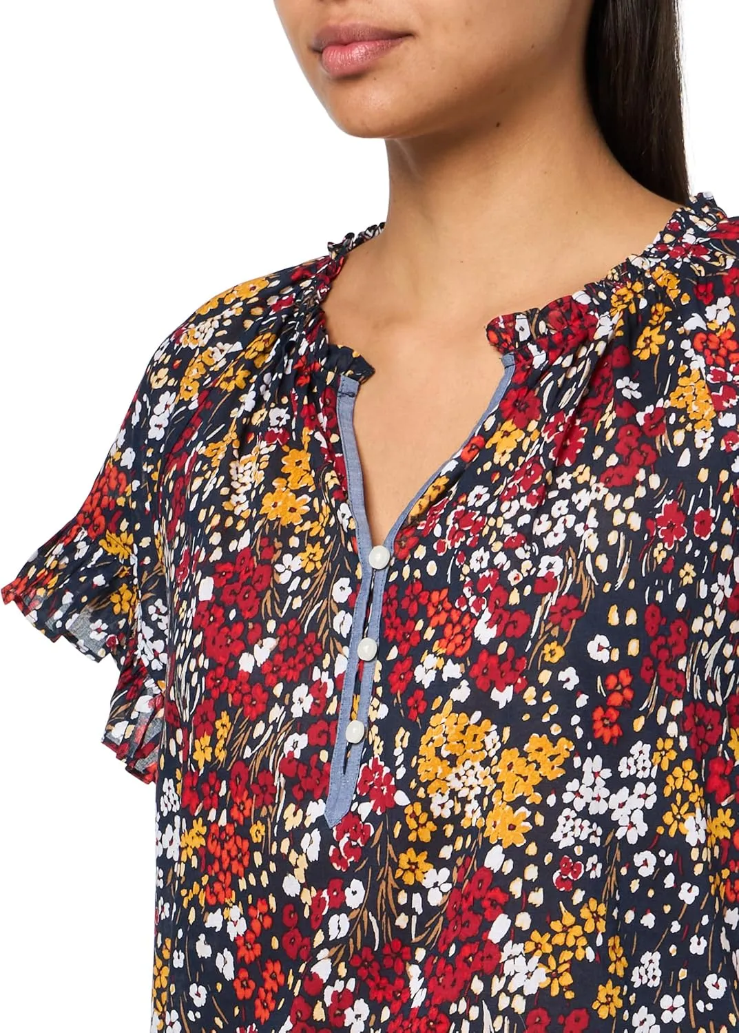 Tommy Hilfiger Women's Ruffle Short Sleeve Blouse
