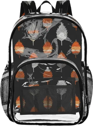 Travel Clear Backpack Floral Autumn Leaves Black Kids Backpack for Girls Pvc School Plastic Bookbag