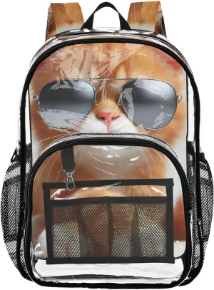 Travel Clear Backpack Floral Kids Backpack Boys Girls Plastic School Clear Bookbag Cat Cute Kitten