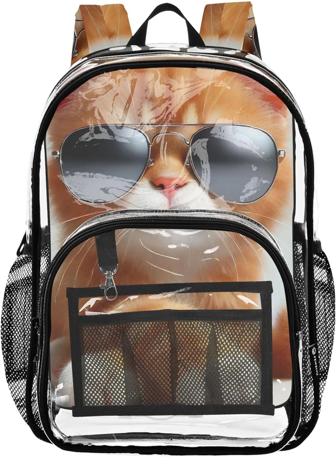 Travel Clear Backpack Floral Kids Backpack Boys Girls Plastic School Clear Bookbag Cat Cute Kitten