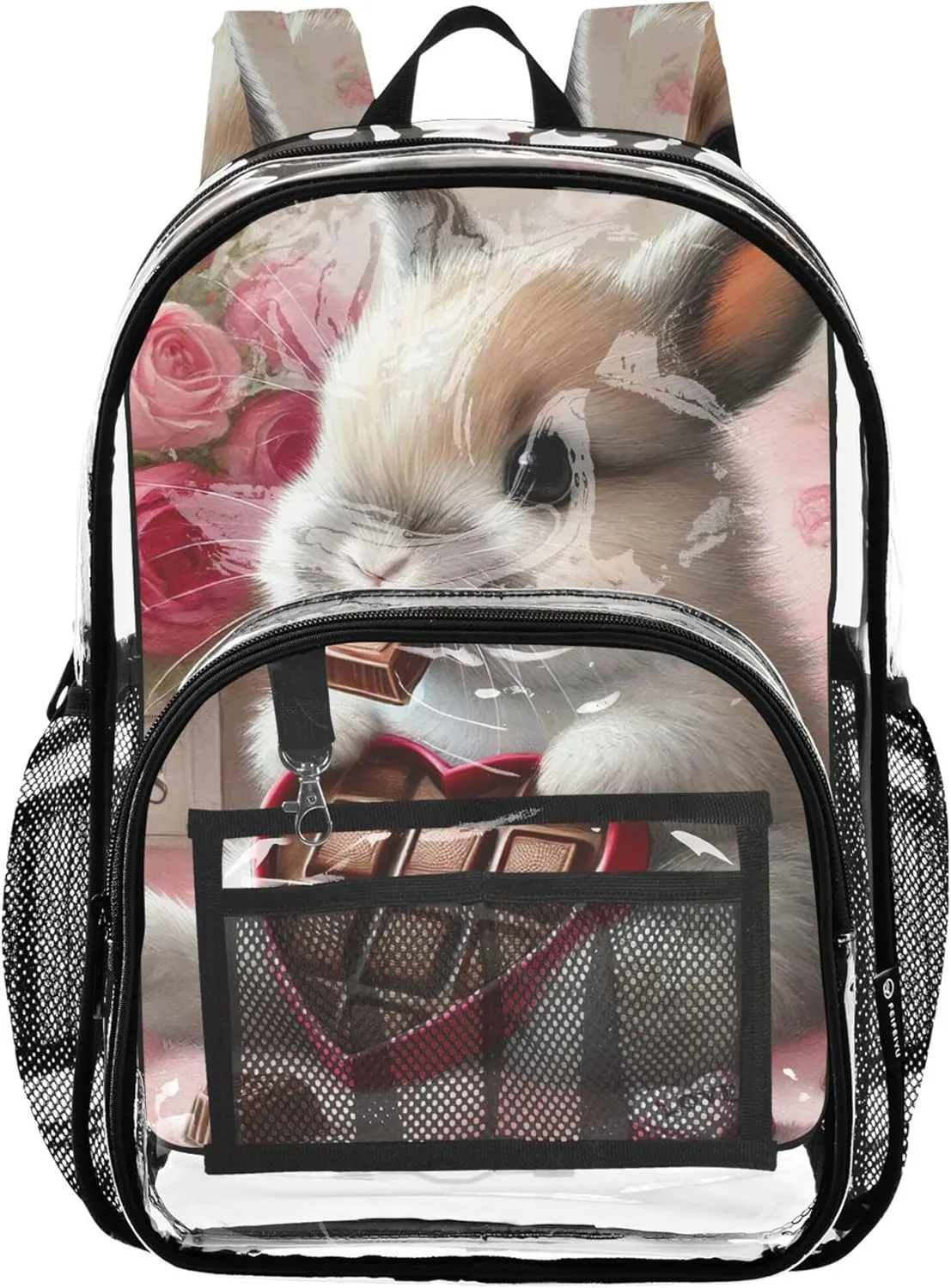 Travel Clear Bags for Women Cute Bunny Candy Heart Gift Girls Backpack for Kids School Clear Plastic Bag Pvc