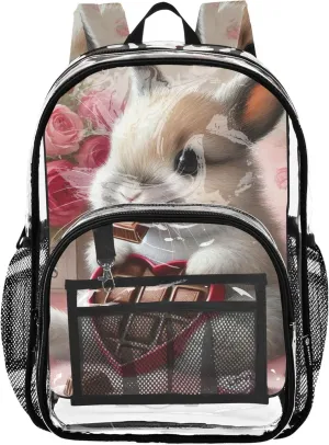 Travel Clear Bags for Women Cute Bunny Candy Heart Gift Girls Backpack for Kids School Clear Plastic Bag Pvc