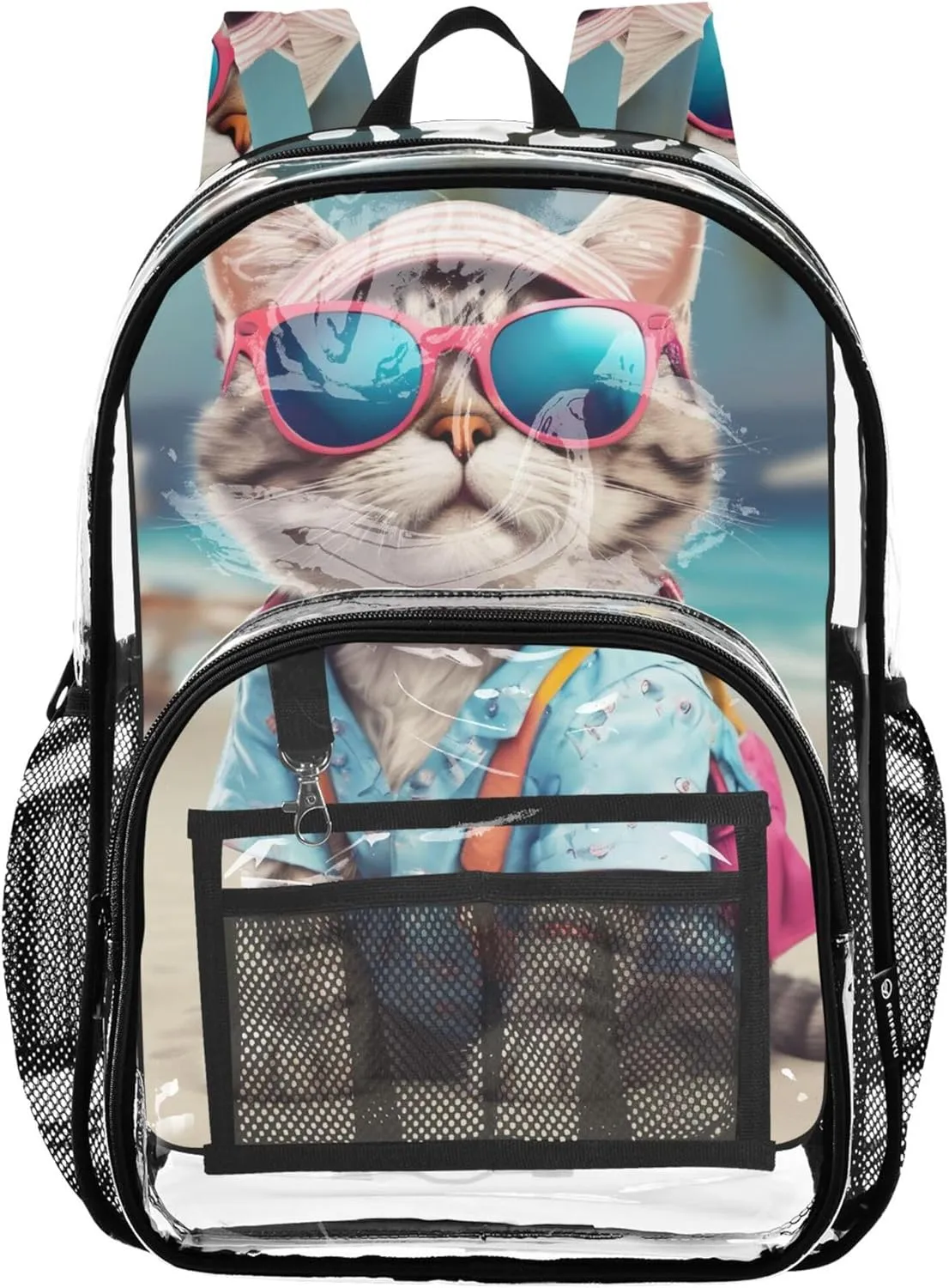 Travel Clear Bags for Women Funny Cute Cat Kids Backpack for Girls School Clear Plastic Bag Pvc