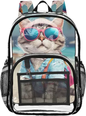 Travel Clear Bags for Women Funny Cute Cat Kids Backpack for Girls School Clear Plastic Bag Pvc