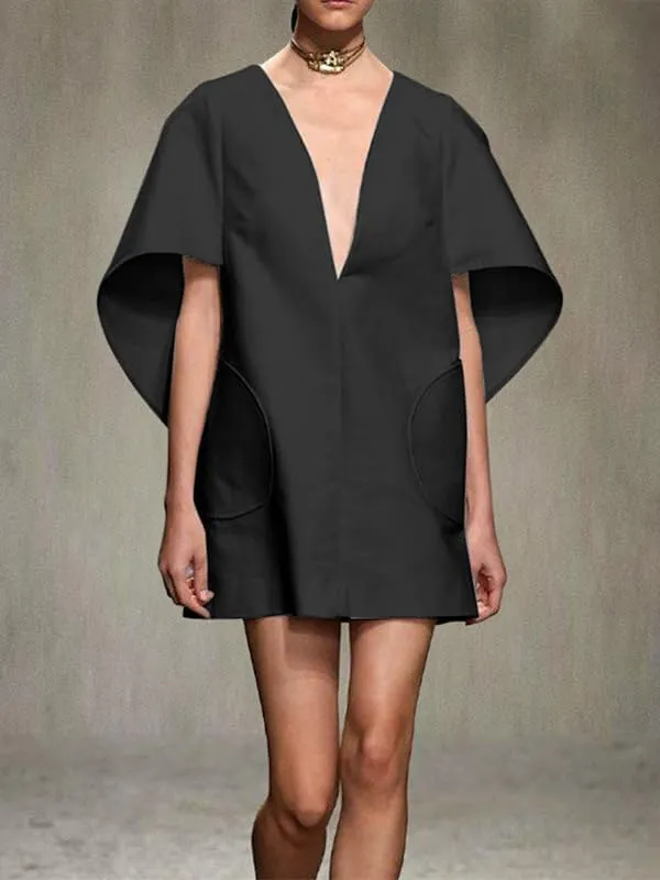 UOOZEE Women's 2025 Summer Mini Dress V Neck Short Sleeves Elegant Formal Shift Dress with Pockets