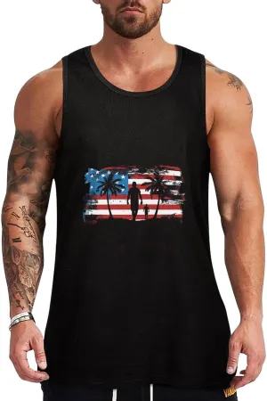 U.S. Flag Great Dad Mens Tank Top Cotton Undershirt Crewneck Sleeveless Shirt for Summer
