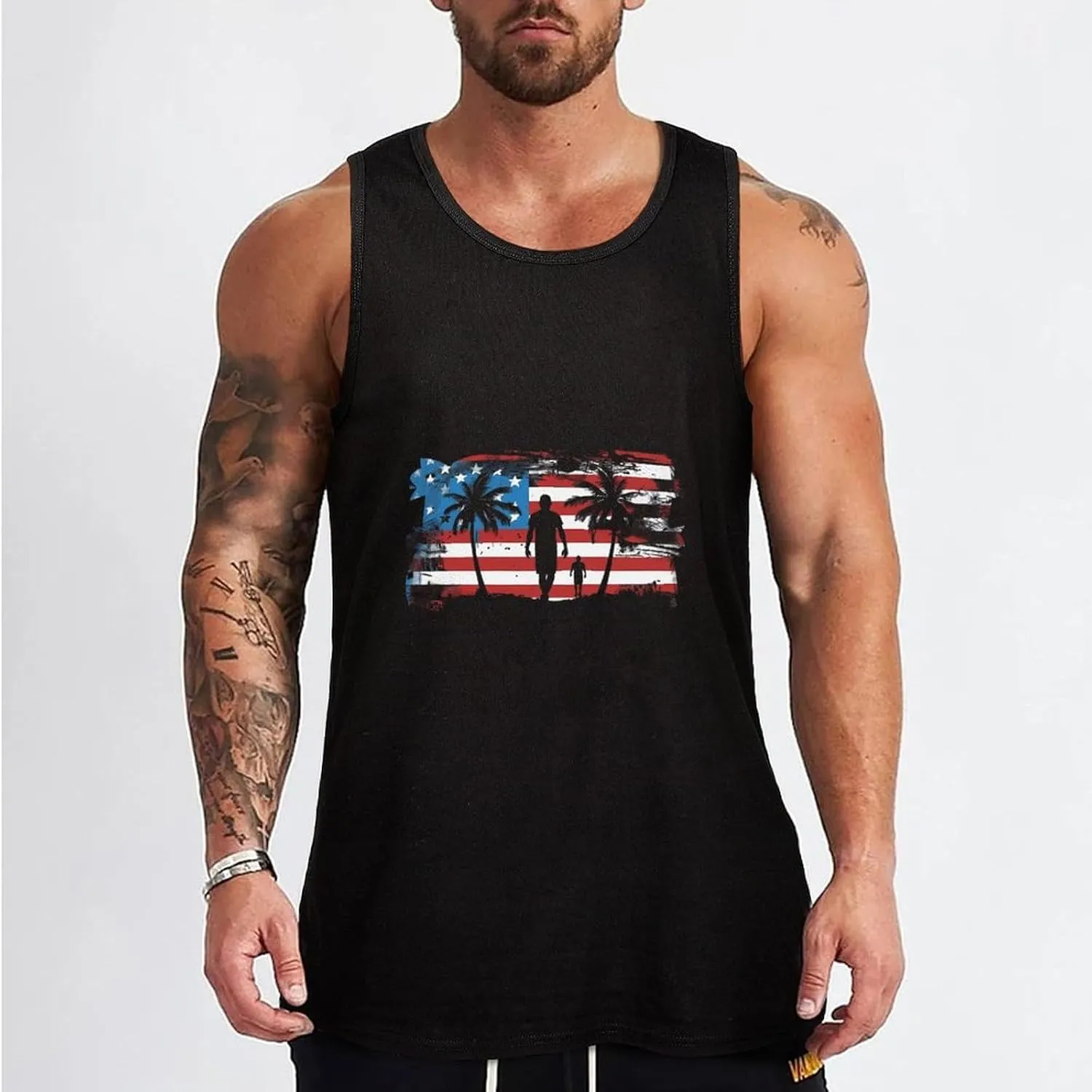 U.S. Flag Great Dad Mens Tank Top Cotton Undershirt Crewneck Sleeveless Shirt for Summer
