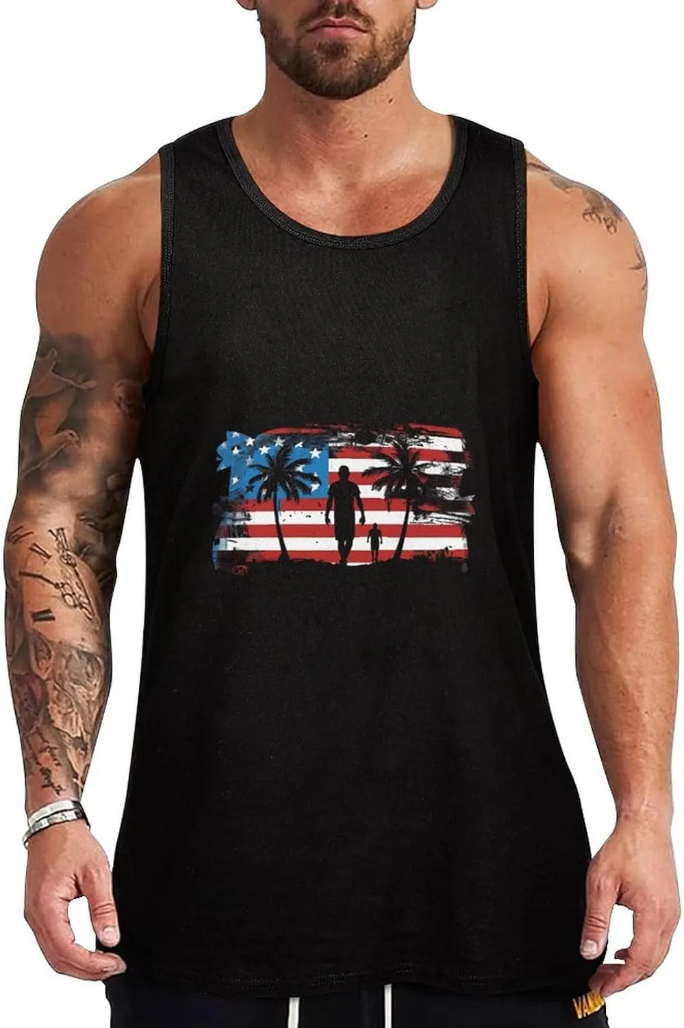 U.S. Flag Great Dad Mens Tank Top Cotton Undershirt Crewneck Sleeveless Shirt for Summer