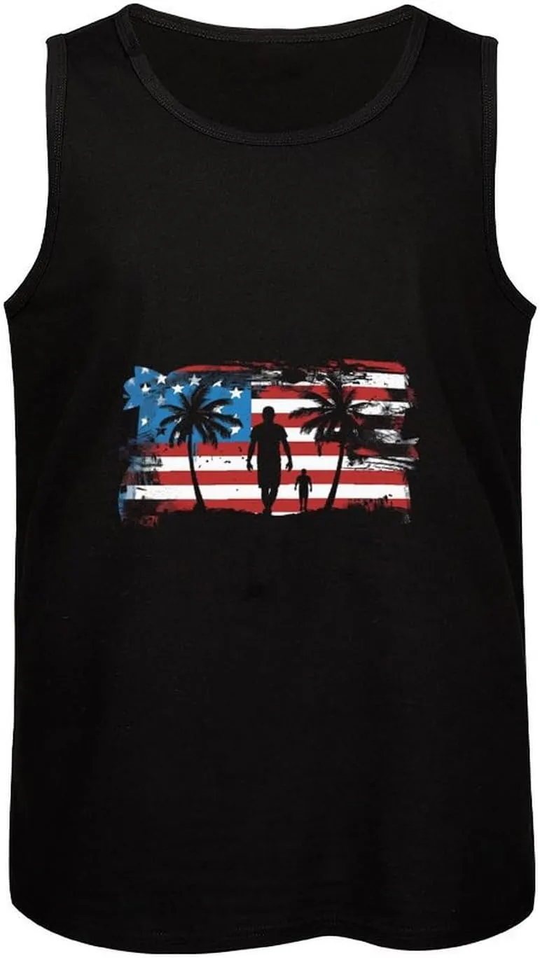 U.S. Flag Great Dad Mens Tank Top Cotton Undershirt Crewneck Sleeveless Shirt for Summer