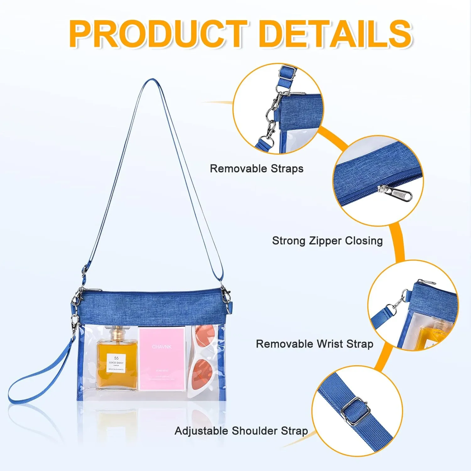 USPECLARE Clear Crossbody Purse Bag Stadium Approved Clear Tote Bag for Work Concert Sports