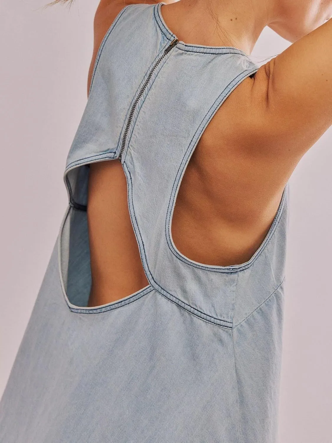 utcoco Women's 2025 Summer Sleeveless Denim Mini Dress Back Cut Out A Line Swing Jean Tank Dress