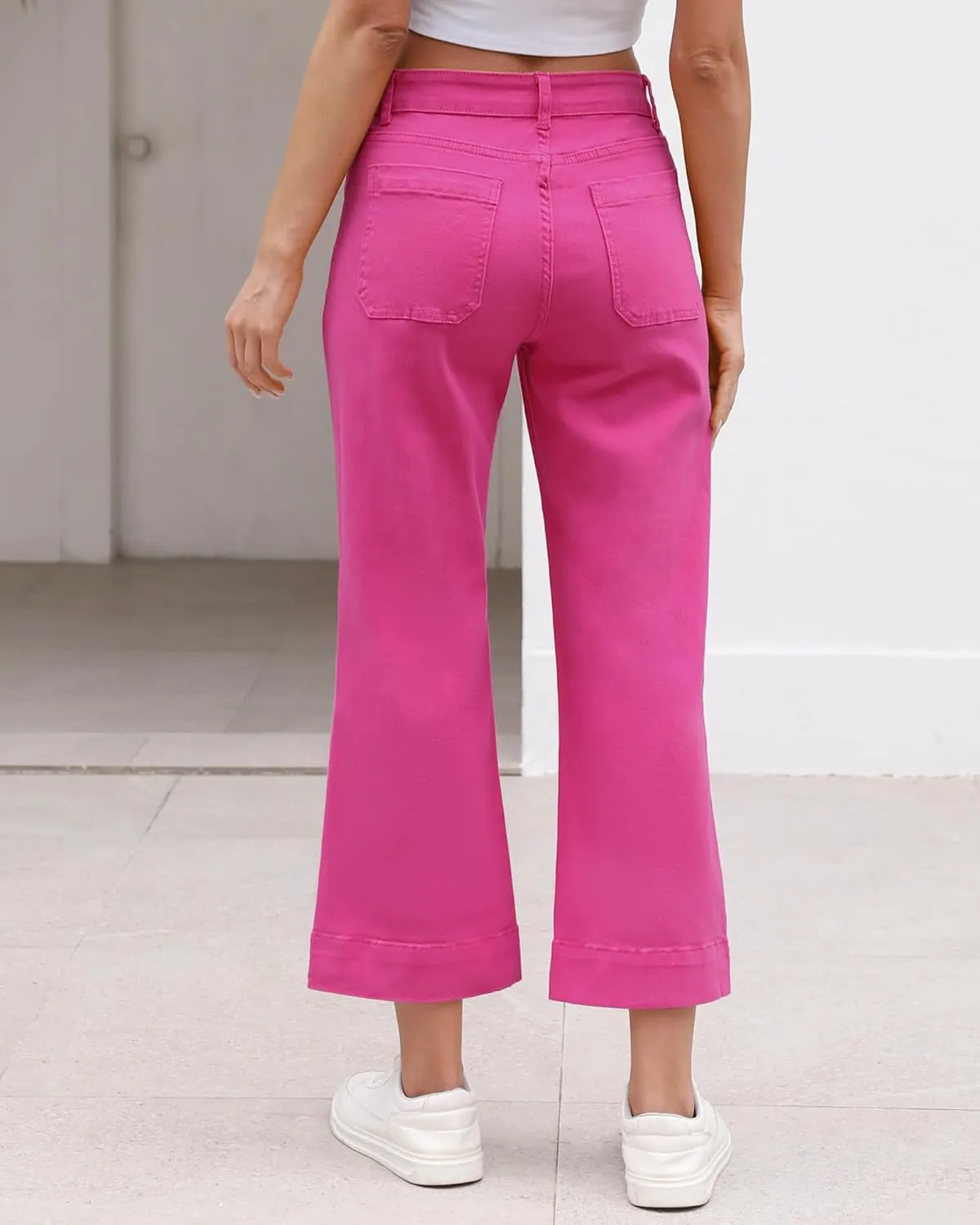 Vetinee Wide Leg Jeans for Women High Waisted Trendy Front Patch Pocket Flare Cropped Jeans Stretchy Denim Jean Pants