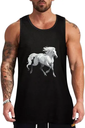 Wild White Horse Mens Tank Top Cotton Undershirt Crewneck Sleeveless Shirt for Summer