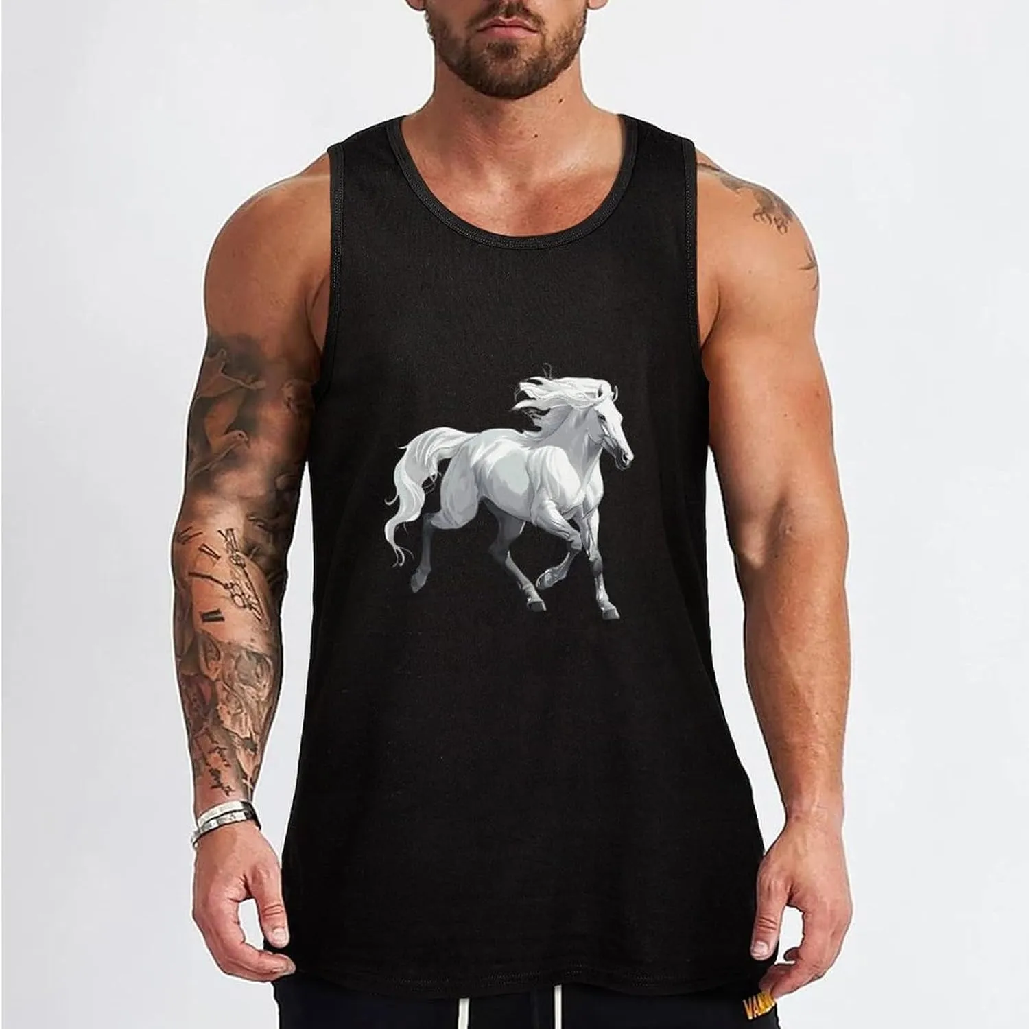 Wild White Horse Mens Tank Top Cotton Undershirt Crewneck Sleeveless Shirt for Summer