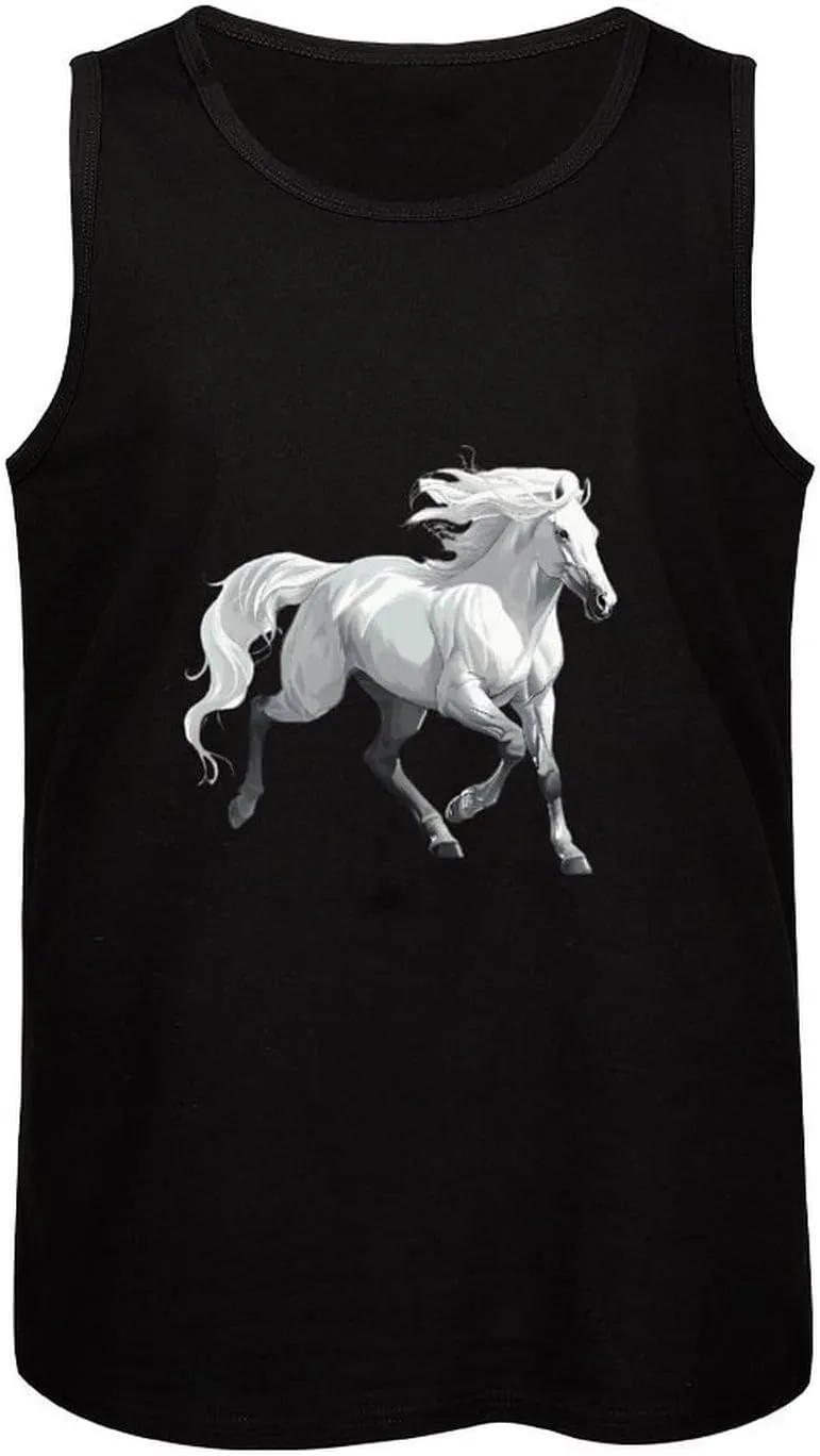Wild White Horse Mens Tank Top Cotton Undershirt Crewneck Sleeveless Shirt for Summer